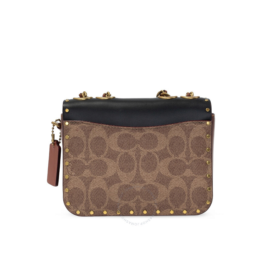 Coach Madison Shoulder Bag 16 In Signature Canvas With Rivets Tan