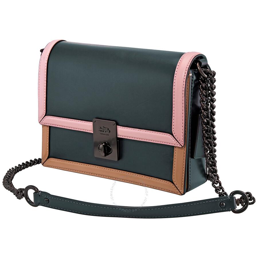 Coach Pewter/Pine Green Hutton Shoulder Bag In Colorblock 89070 V5PTO