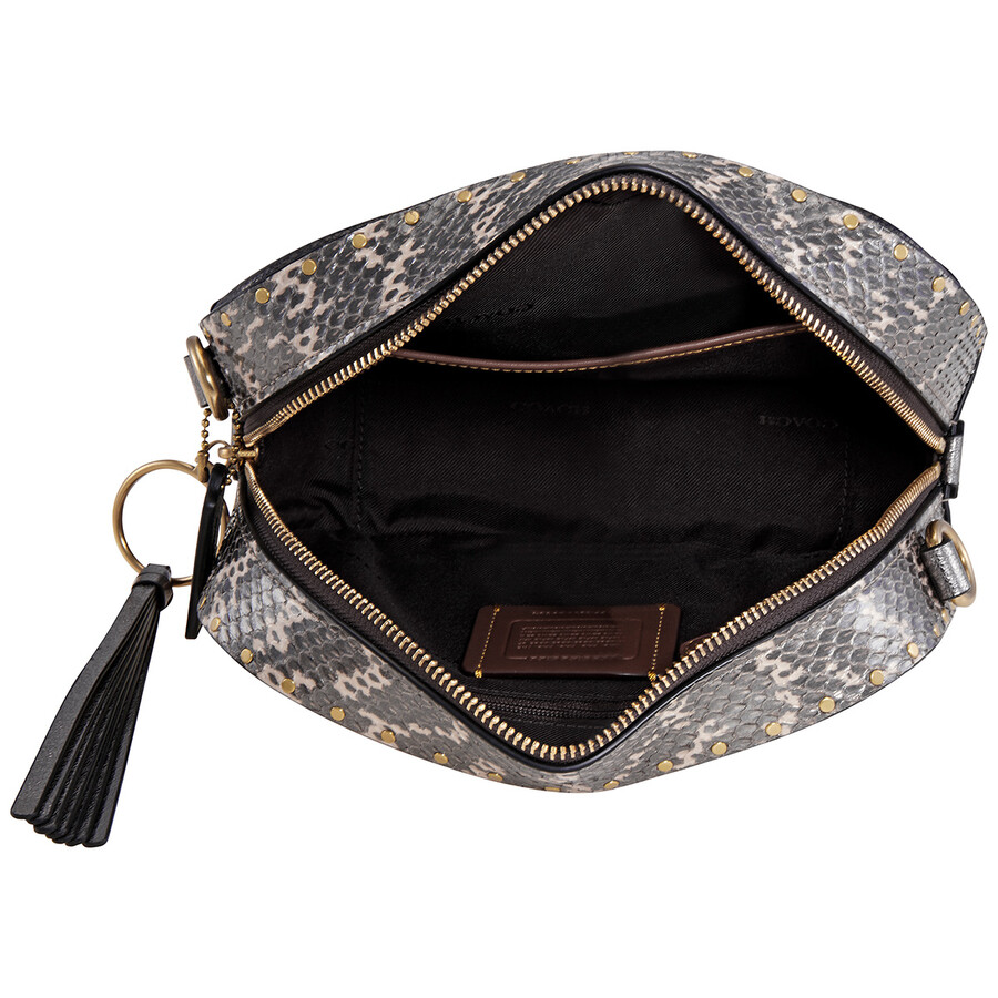 Coach Signature Canvas Camera Bag With Rivets And Snakeskin Detail