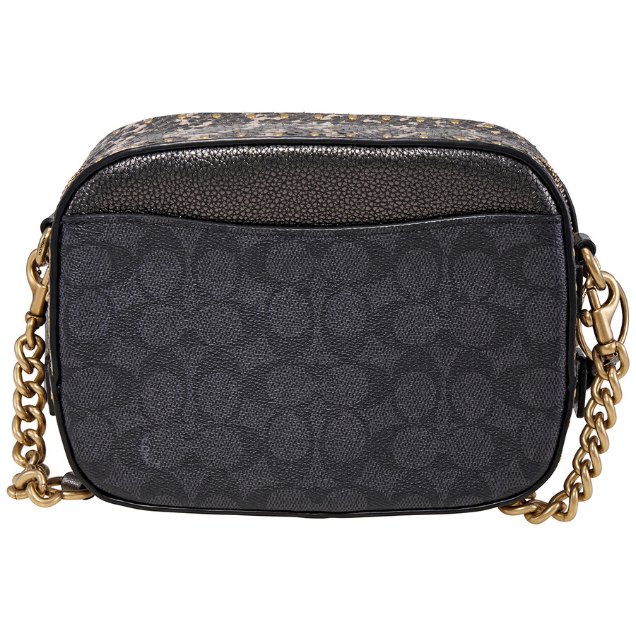 Coach Signature Canvas Camera Bag With Rivets And Snakeskin Detail