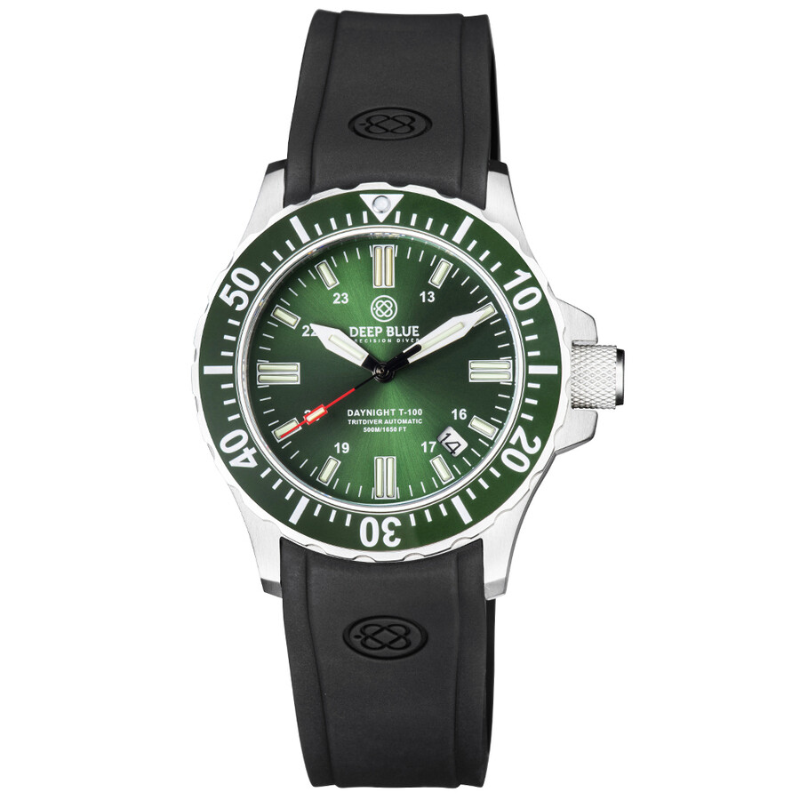 Deep Blue Daynight 41 Tritdiver T-100 Tritium Tubes Automatic Green