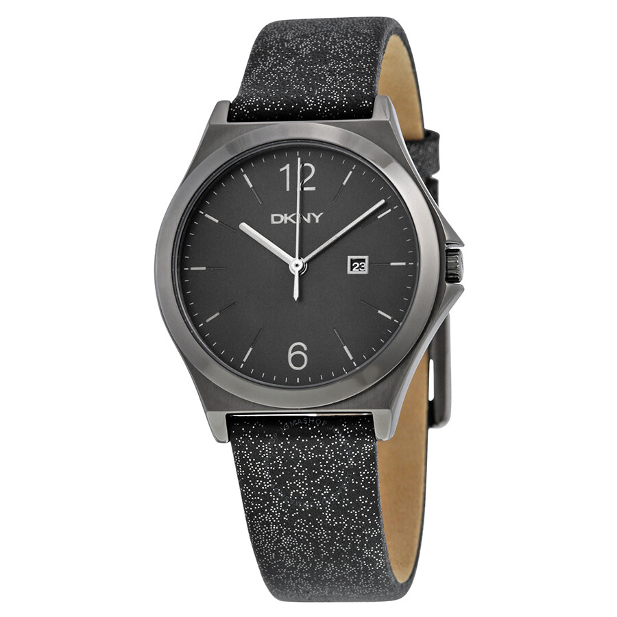 Parsons Grey Dial Metallic Gunmetal Leather Ladies Quartz Watch