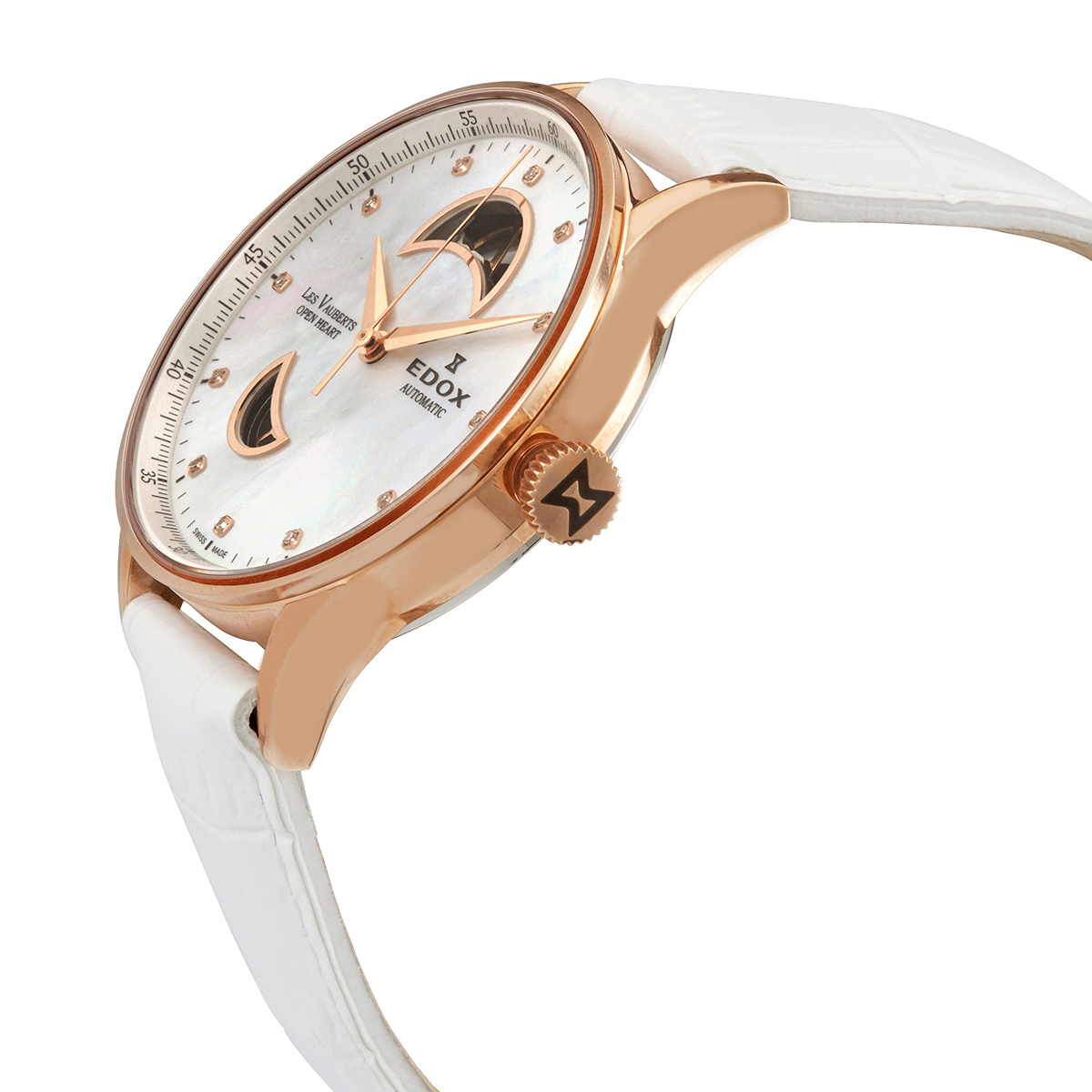 Edox Les Vauberts Open Heart White Mother of Pearl Dial Automatic Ladies  Watch 85019 37RA NADR 85019 37RA NADR - Watches, Edox - Jomashop