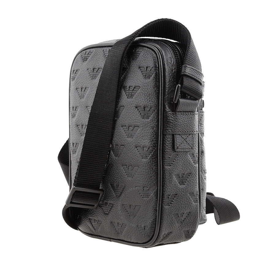 Emporio Armani Men's Black Leather Embossed Logo Crossbody Bag Y4M365