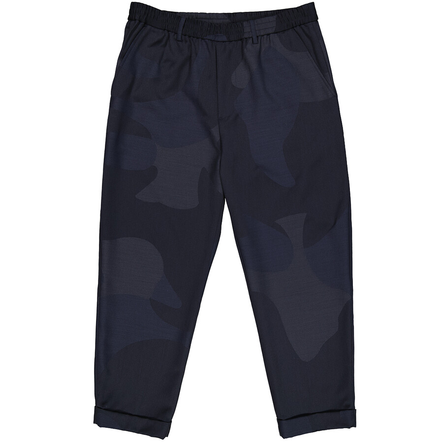 Emporio Armani Men's Blue Camouflage Pants In Wool Blend, Brand Size 48