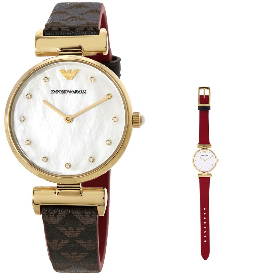 Emporio armani mother of pearl ladies watch clearance