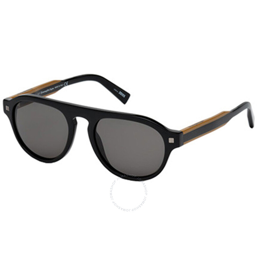 Ermenegildo Zegna Men's Black Oval Sunglasses EZ009901A53 664689936618
