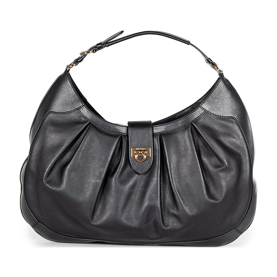 Ferragamo Roxanne Hobo Black Leather Handbag D231496643 Handbags