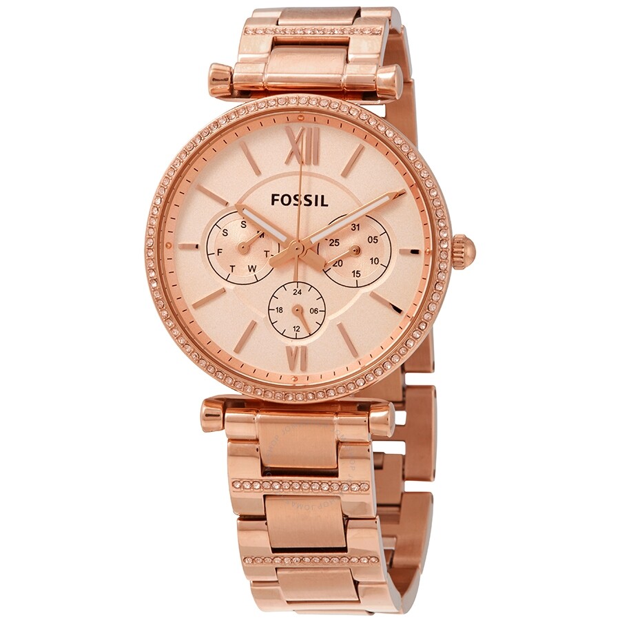 Fossil Carlie Multifunction Quartz Crystal Rose Dial Ladies Watch Es4542 Es4542 Watches Fossil Jomashop