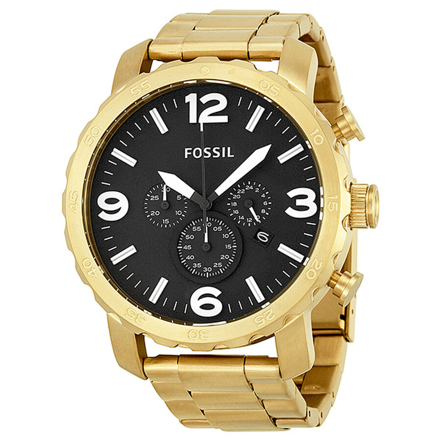 Fossil Nate Chronograph Black Dial Goldtone Men's Watch JR1421