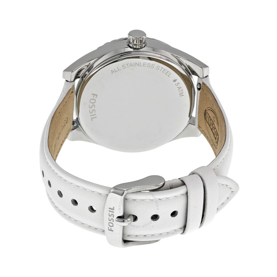 Fossil White Dial White Leather Strap Ladies Watch BQ1437 796483100572