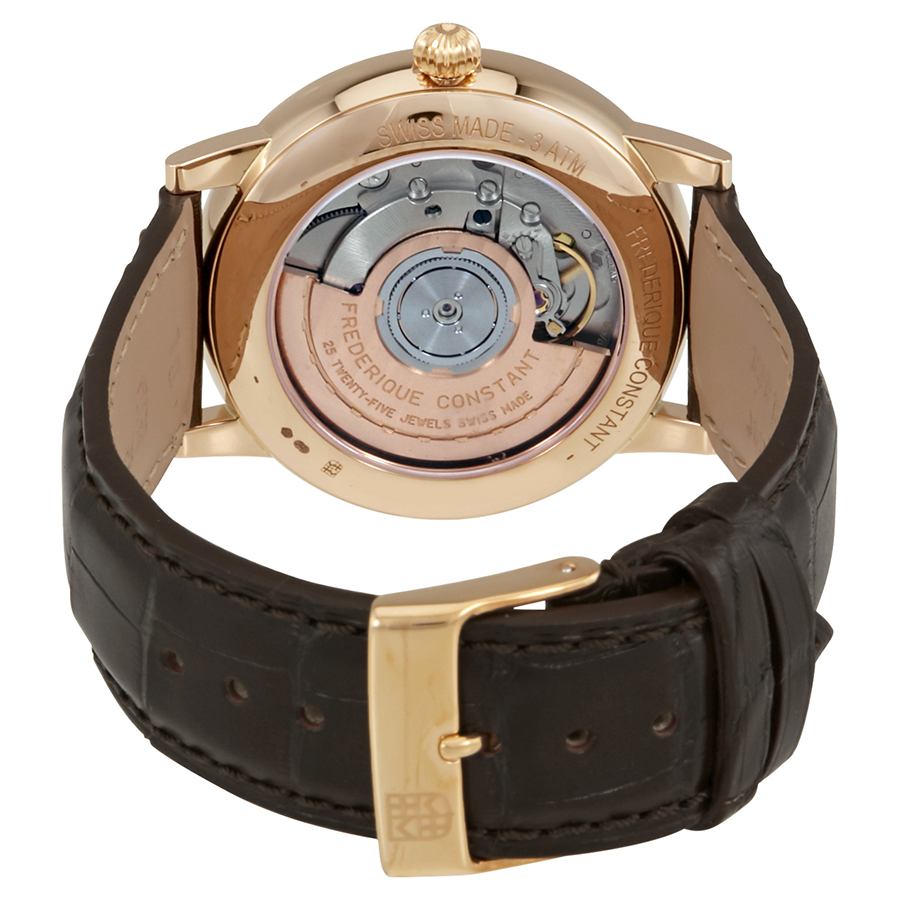 frederique constant rose gold plated leather analogue watch
