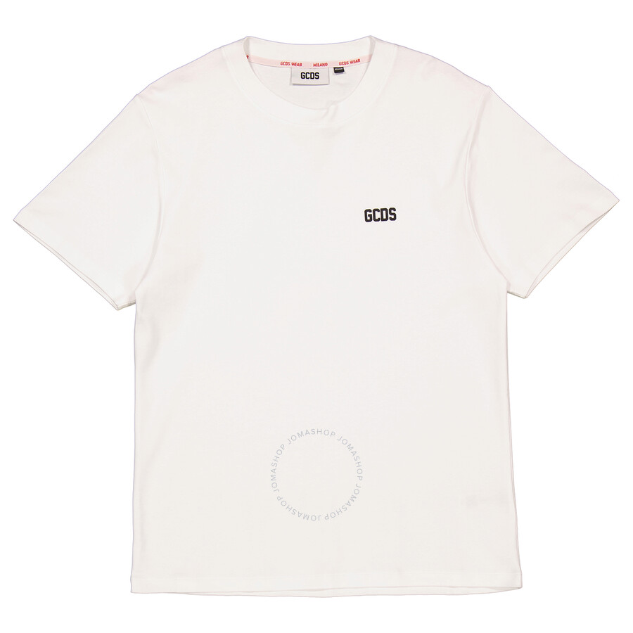 Gcds Men's White Cotton Logo Low Band TShirt, Size XLarge SS23M13020401 Apparel
