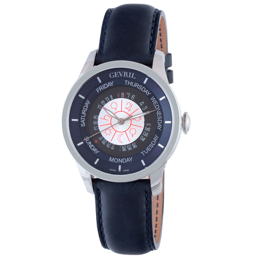 Gevril Columbus Circle Black Dial Automatic Dark Blue Leather Men's