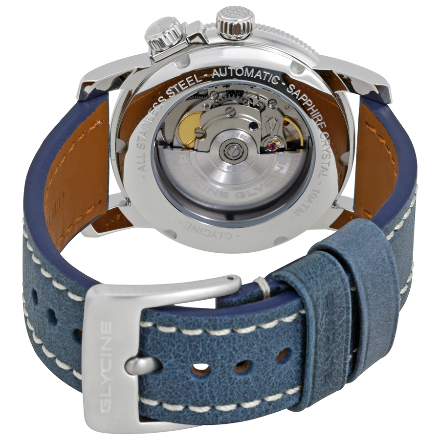 Glycine Airman Automatic Blue Dial Blue Leather Men's Watch GL0062 GL0062  886678304431 - Glycine, Airman - Jomashop