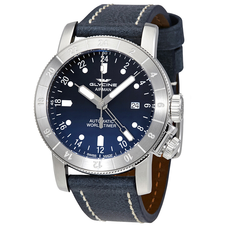 Airman Worldtimer GMT Automatic Blue Dial Blue Leather Men'sWatch
