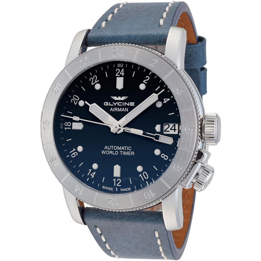 Airman Worldtimer GMT Automatic Blue Dial Blue Leather Watch