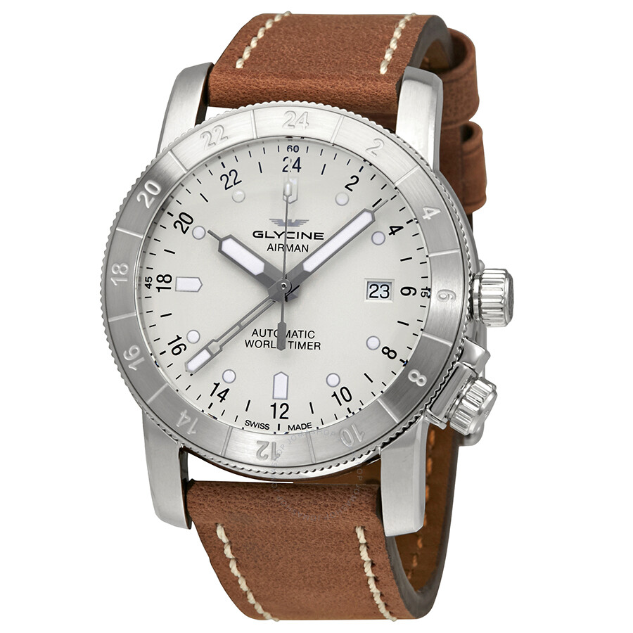 Airman Worldtimer GMT Automatic Silver Dial Brown Leather Men'sWatch