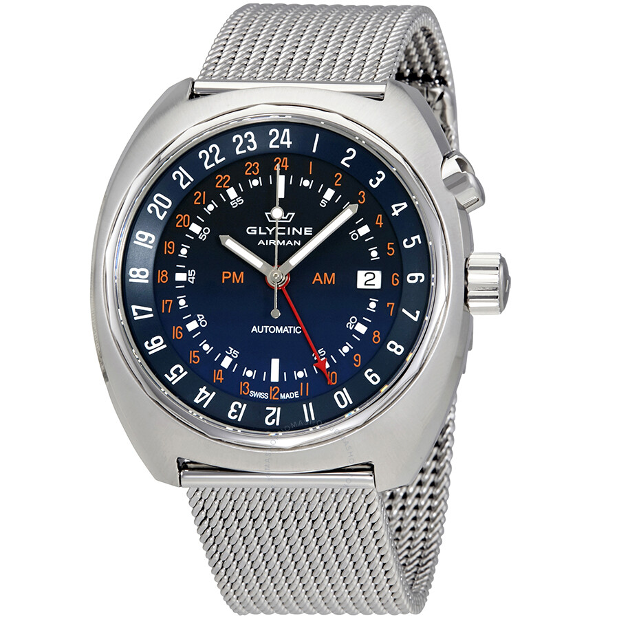 Airman SST 12 Blue Dial Steel Mesh Men's GMT Watch