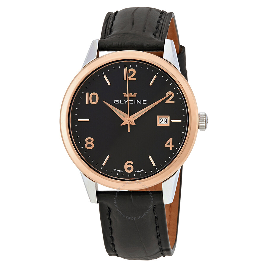 Classic Black Dial Black Leather Men's Watch