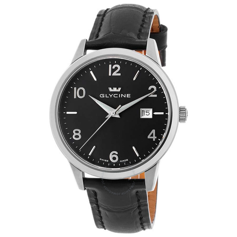 Classic Black Dial Men's Black Leather Watch
