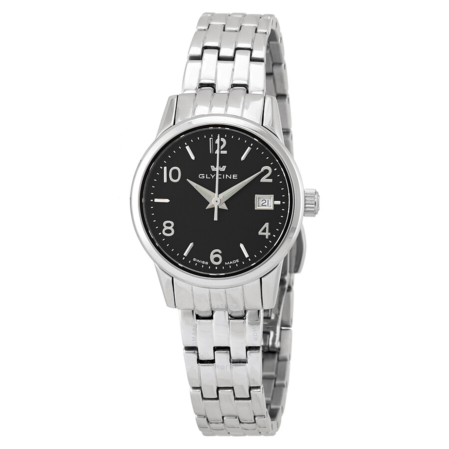 Classic Black Dial Stainless Steel Ladies Watch
