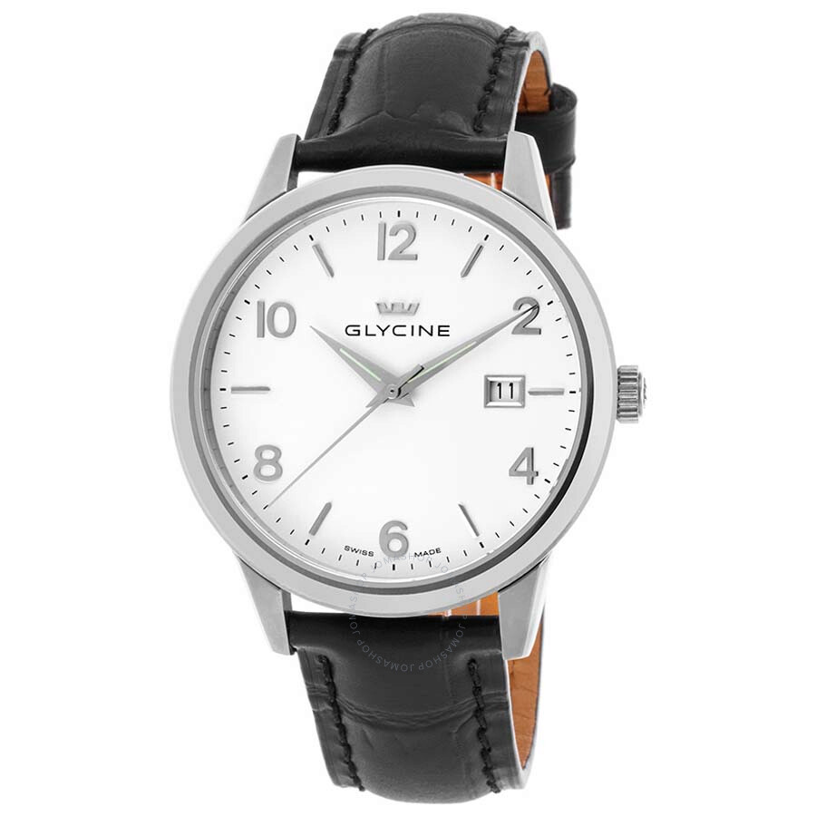 Classic White Dial Men's Black Leather Men's Watch