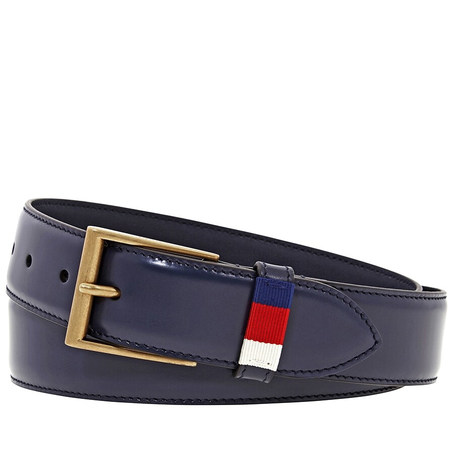 Gucci Men's Leather BlackBelt with Red/Blue  Size 110 CM 495125