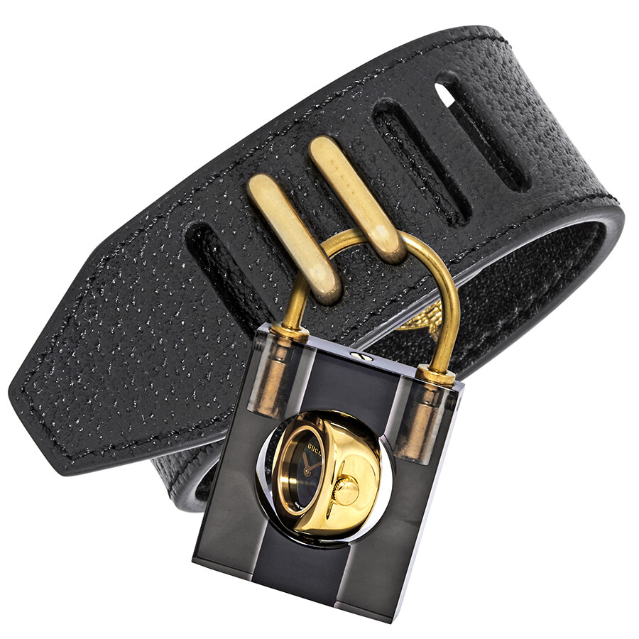 Gucci Padlock Black Mother of Pearl Dial Ladies Leather Strap Watch