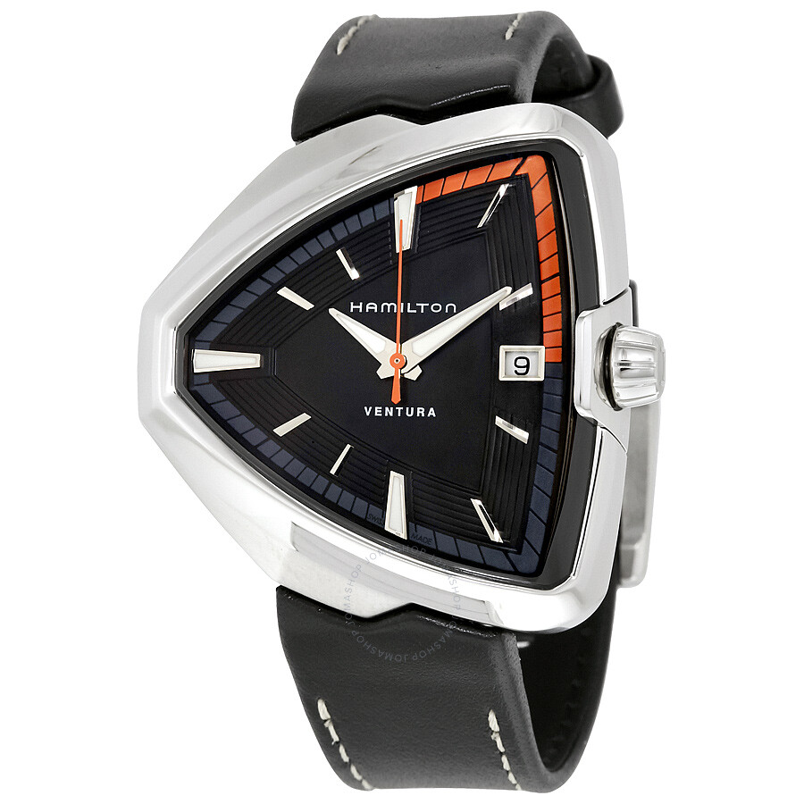 Ventura Elvis80 Black Dial Black Leather Men's Watch