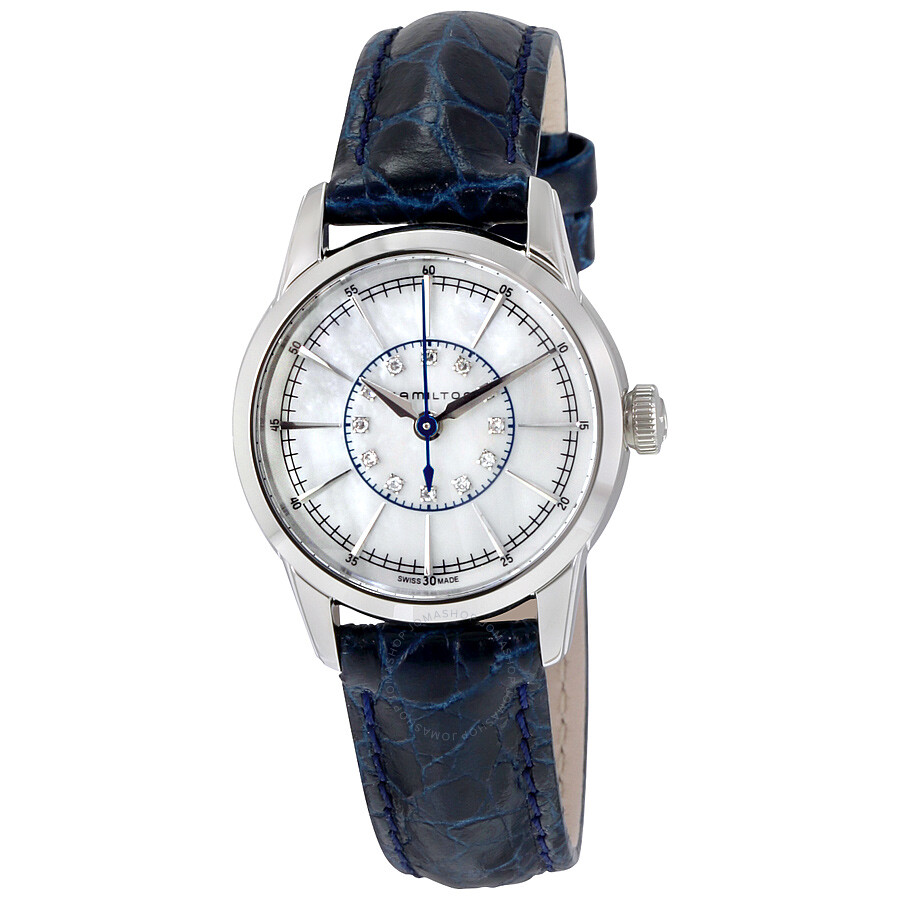 White Mother of Pearl Dial Blue Leather Ladies Watch