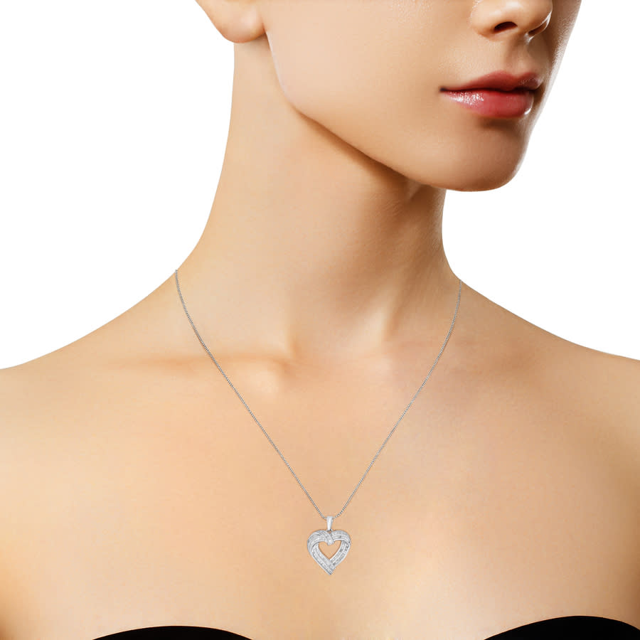 Haus Of Brilliance Sterling Silver 7 8ct Tdw Baguette Diamond Heart Pendant Necklace I J I2 I3 pwdm Jewelry Ladies Jewelry Jomashop