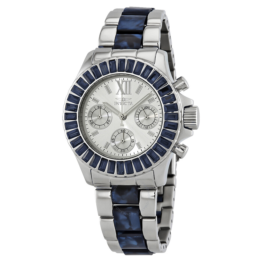 Angel Multi-Function Silver Dial Stainless Steel Blue Acetate Ladies Watch
