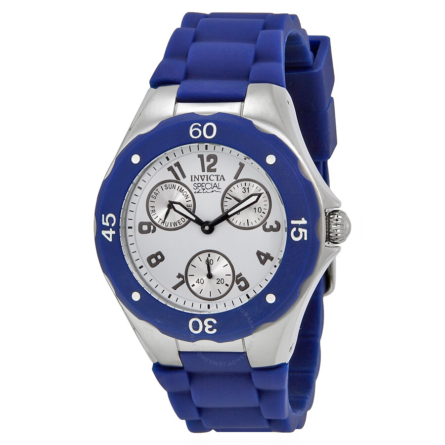 Angel Multi-Function White Sunray Dial Blue Silicone Ladies Watch