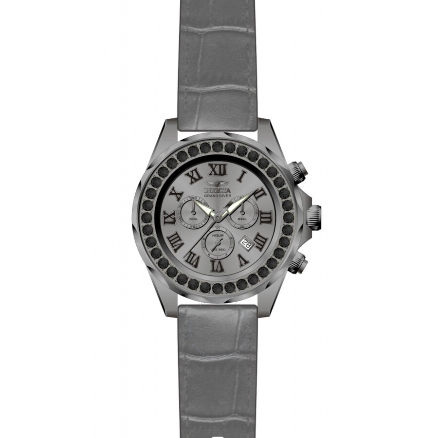 Grand Diver Chronograph Black Dial Grey Leather Men's Watch