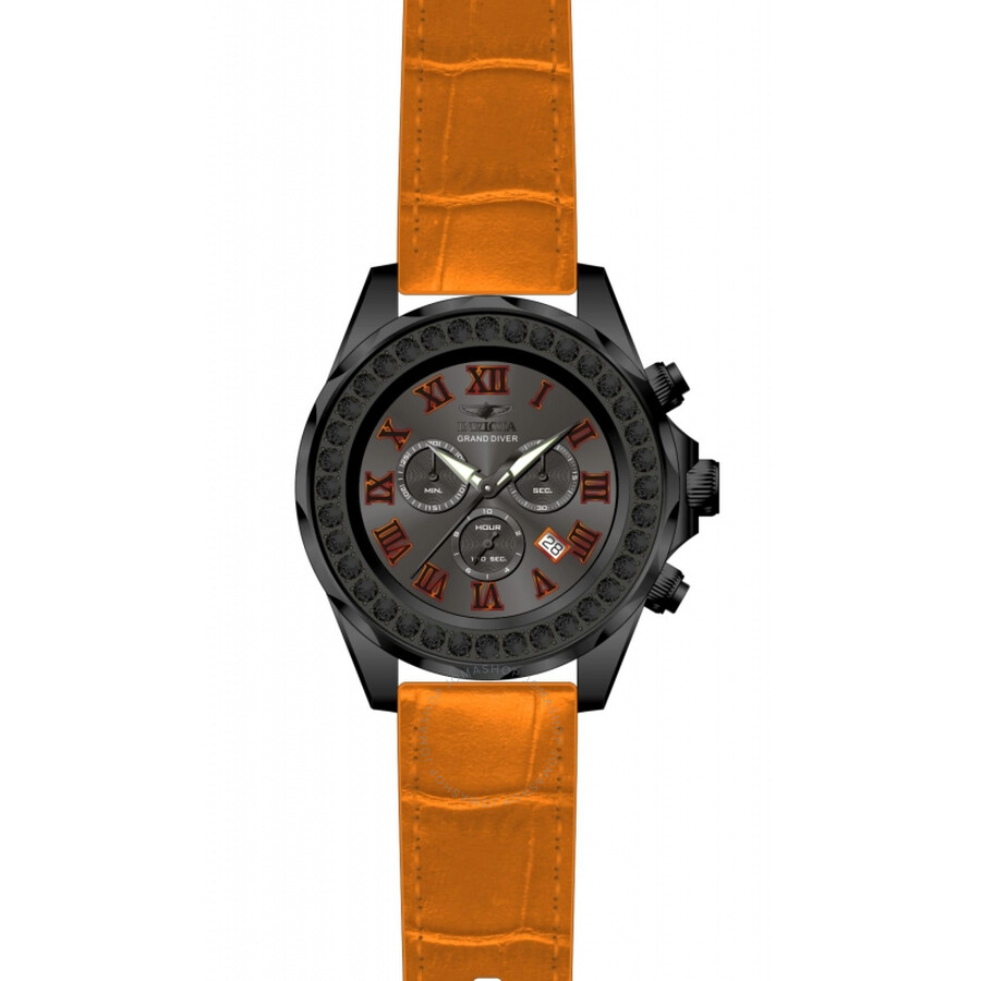 Grand Diver Chronograph Black Dial Orange Leather Men's Watch