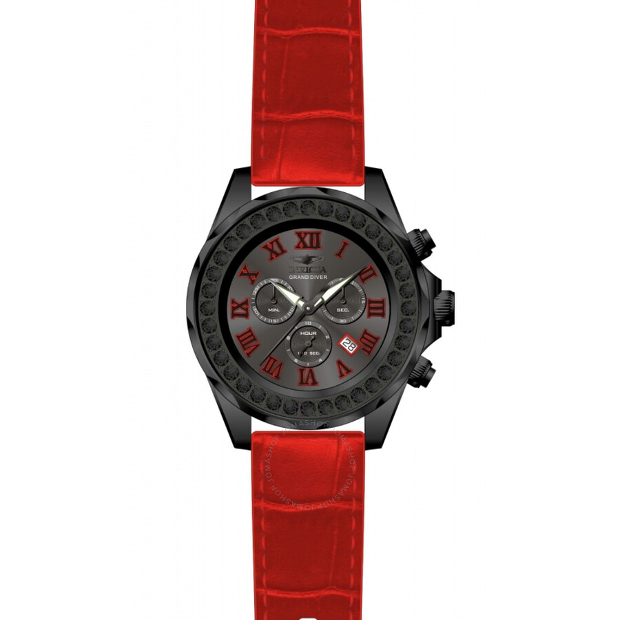 Grand Diver Chronograph Black Dial Red Leather Men's Watch
