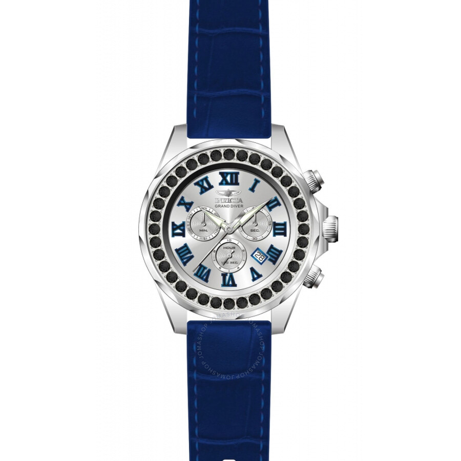 Grand Diver Silver Dial Blue Leather Men's Watch