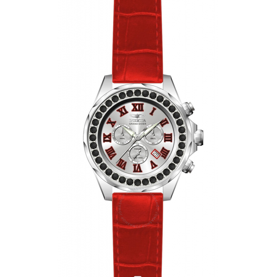 Grand Diver Silver Dial Red Leather Men's Watch