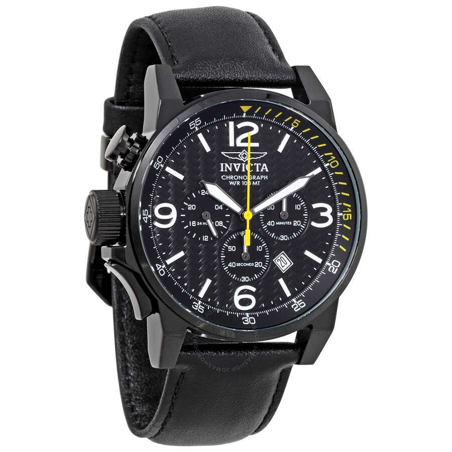 I-Force Chronograph Black Dial Black Leather Men's Watch