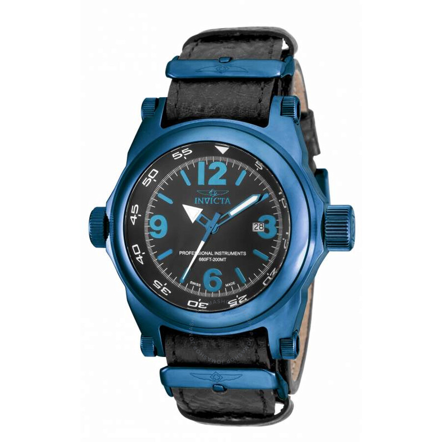 I-Force Black Dial Black Leather Men's Watch