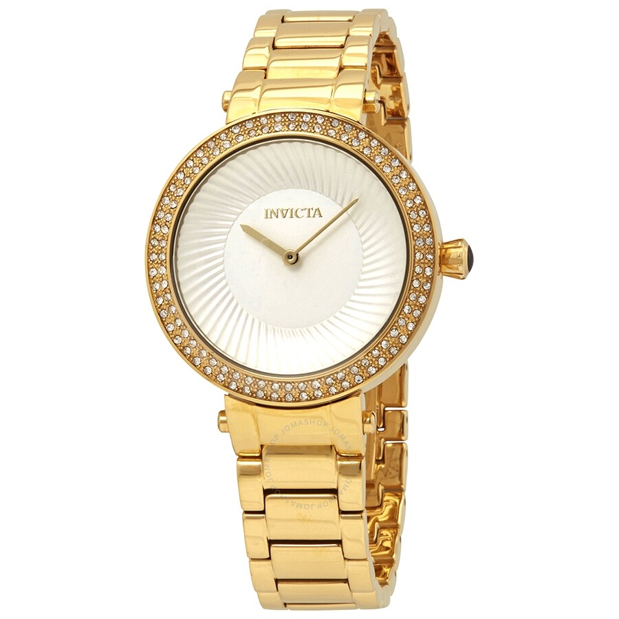 Specialty Crystal White Dial Gold-tone Ladies Watch