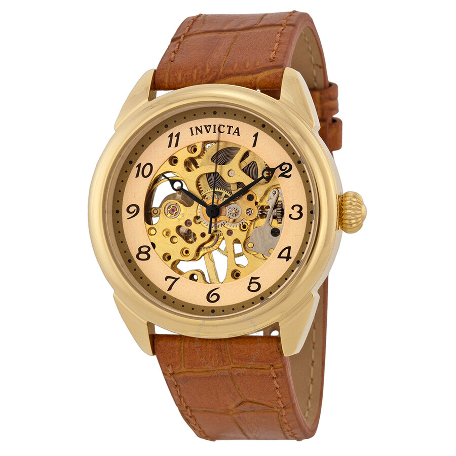 Specialty Gold Skeletal Dial Brown Leather Men's Watch