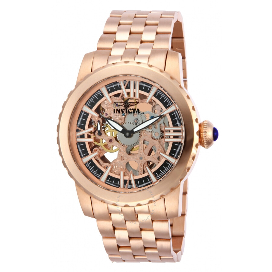 Specialty Gold-tone Skeletal Dial Rose Gold-tone Ion Plated Stainless Steel Men's Watch