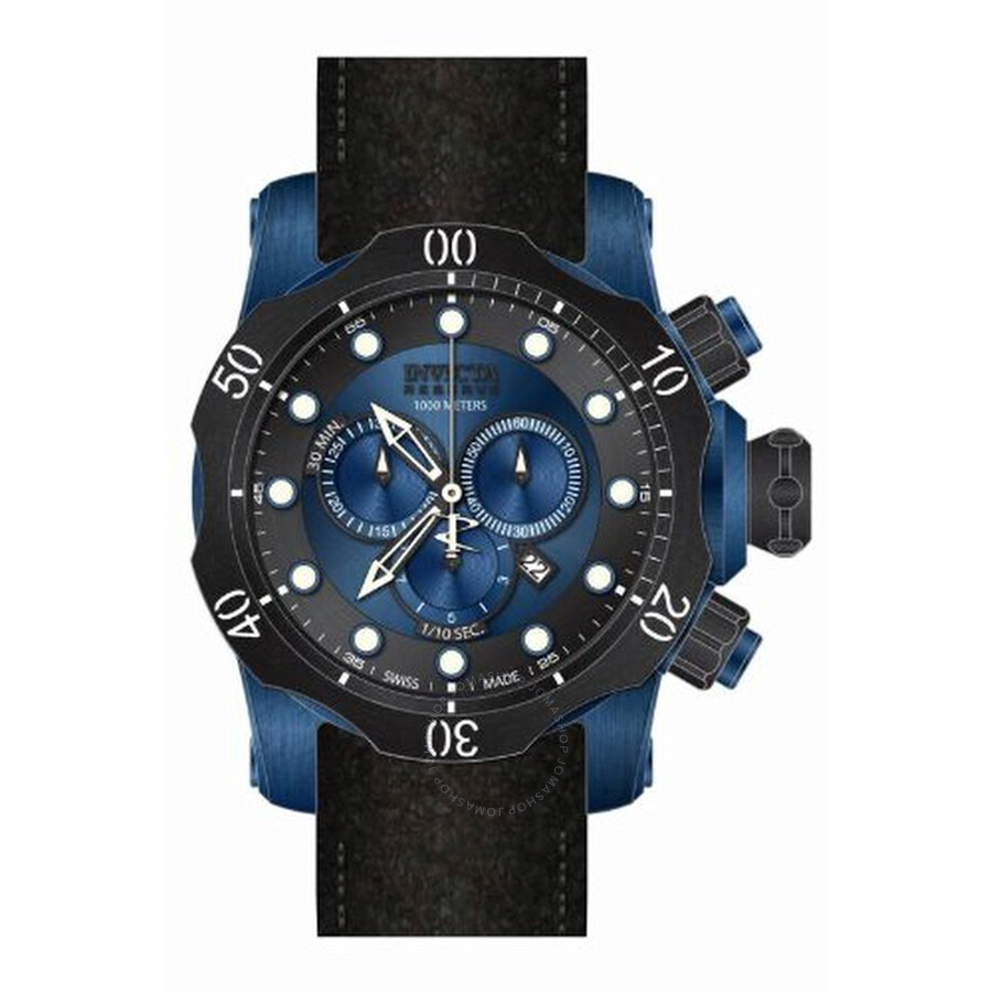 Venom Chronograph Blue Dial Black Leather Men's Watch