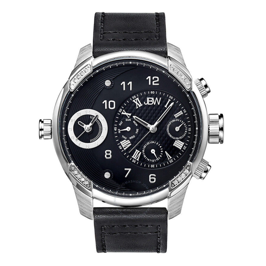 G3 Stainless Steel Diamond Case Black Leather Strap Men's Watch