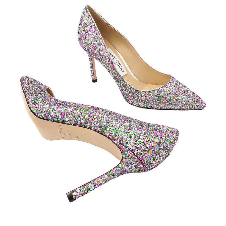 Jimmy Choo Champagne Romy 85 Confetti Coarse Glitter Pumps, Brand Size
