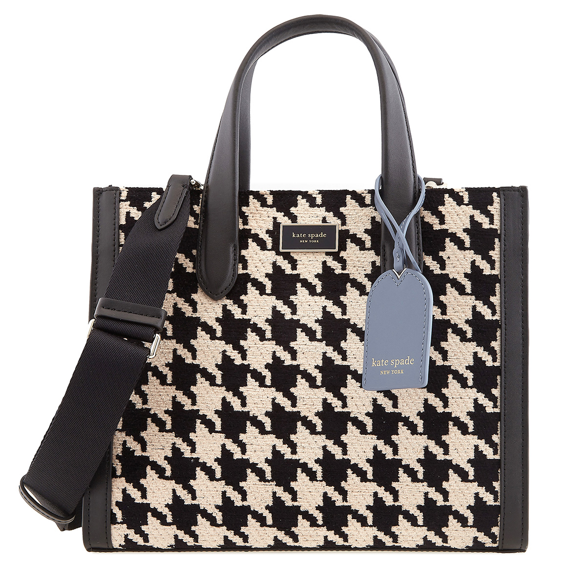 Kate Spade Black Multi Manhattan Houndstooth Chenille Small Tote K5500 ...