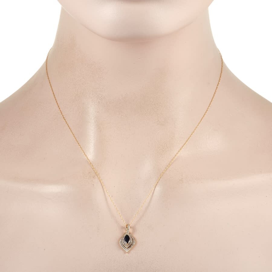 Lb Exclusive 14K Yellow Gold 0.08ct Diamond and Sapphire Necklace PD4