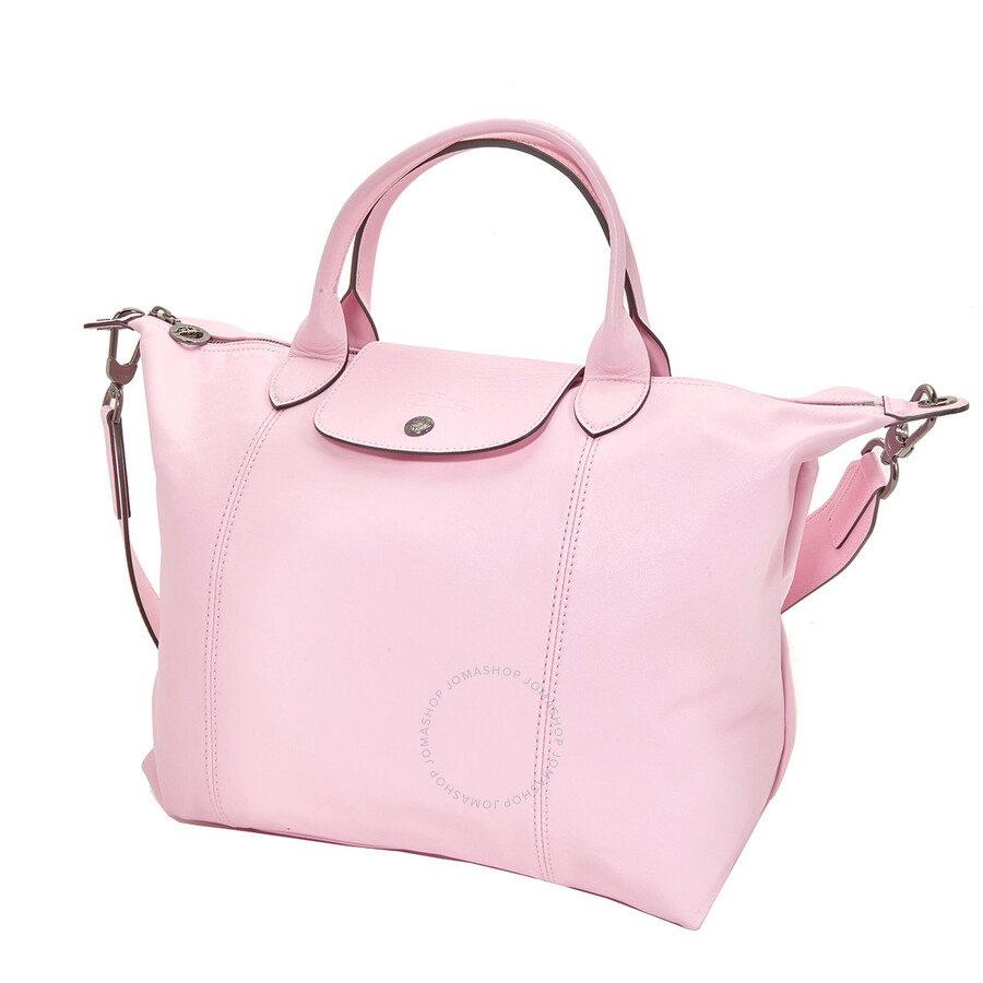 Longchamp Ladies Le Pliage Cuir Top Handle Bag M-Pink Longchamp Ladies Le Pliage Cuir Top Handle Bag M-Pink